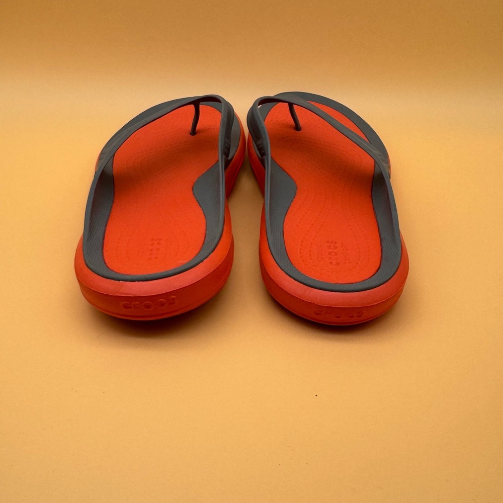 Crocs Mens Size‎ 12 Flip Flops Thong Sandals Orange Gray Comfort - Picture 7 of 10